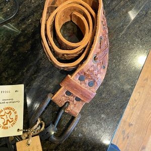 Woven Leather Waist Belt in Brown
